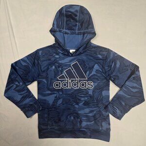 Adidas Hoodie Blue Warp Camo Allover Print Pullover Hoodie Boys Size Med(10/12)